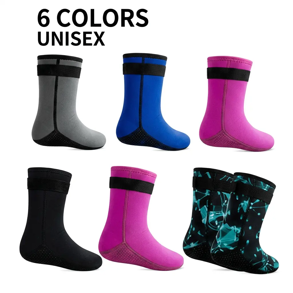 Neoprene Water Socks for Men and Women, Non-Slip Aqua Socks with Adjustable Ankle Strap for Snorkeling, Diving, Beach and Yoga