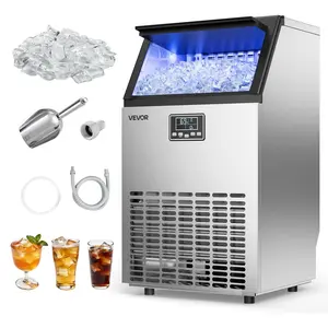 VEVOR Commercial Ice Maker Machine, 100 lbs/24h with 26 lbs Storage Capacity, Built-in/Freestanding/Under Counter, Stainless Steel Ice Maker with LED Display Self-Cleaning, for Home Bar Restaurant