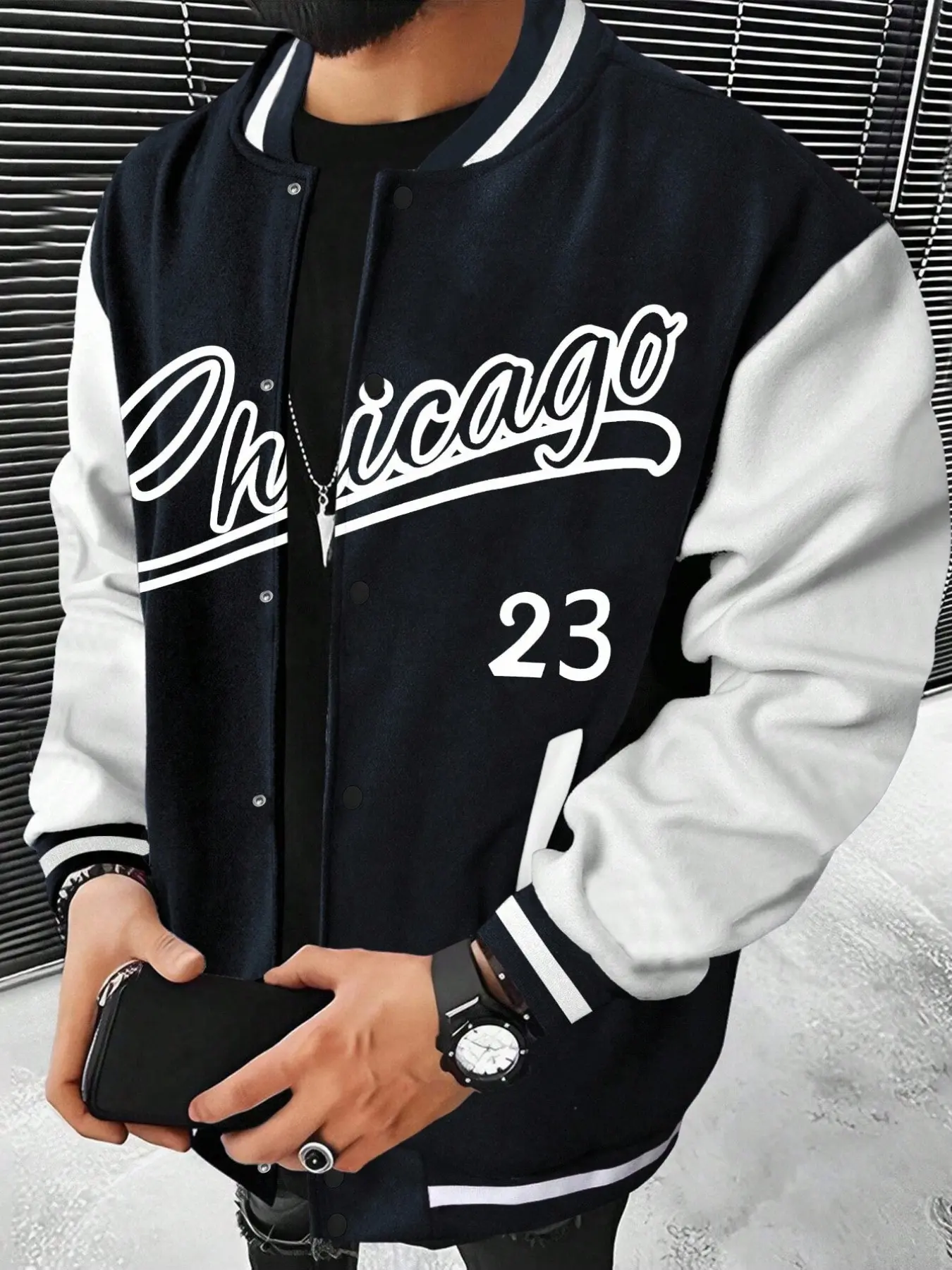 Men's Letter Print Baseball Collar Bomber Jacket, Loose Casual Sporty Long Sleeve Varsity Jacke, Vintage Streetwear Casual Outerwear ,Fall/Winter Outfits