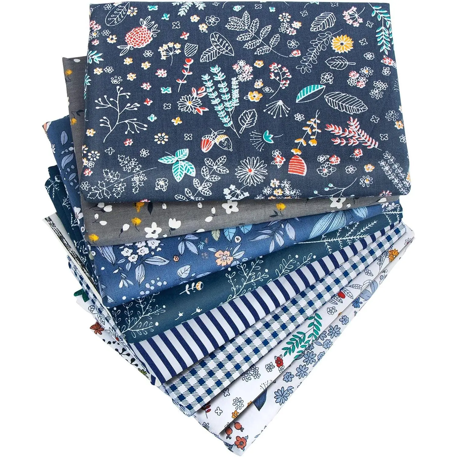 8pcs Fat Quarter Bundles 20'' x 20'' Cotton |   Pre-Cut Squares Sheets for Patchwork Sewing Quilting Crafting(Checked/Striped/Floral)