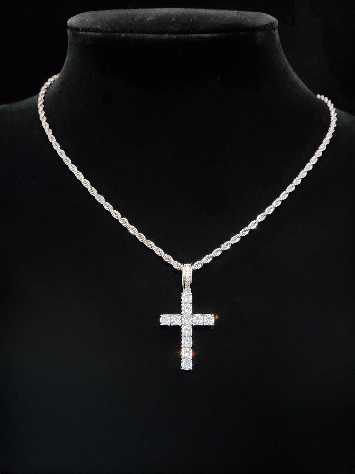 Rhinestone Cross Twist Chain Pendant Necklace for Men & Women, Cross Chain Design, 1 Piece Hip Hop Jewelry for Party, Daily Clothing Decor, Trendy All-match Jewelry for Birthday Gift, Exquisite Jewelry Gift