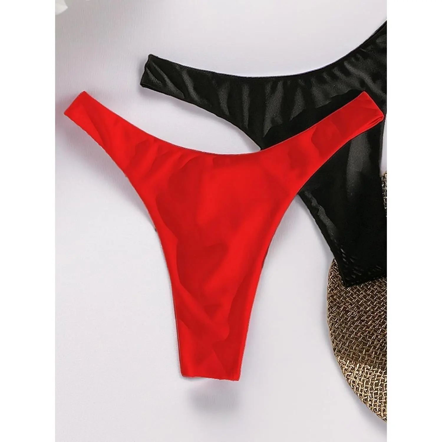 SherryDC Women’s High-Waisted Brazilian Bikini Bottoms, 24-29 Inches, Cheeky Thong, High-Cut Leg, Ruched Back Swimwear Briefs