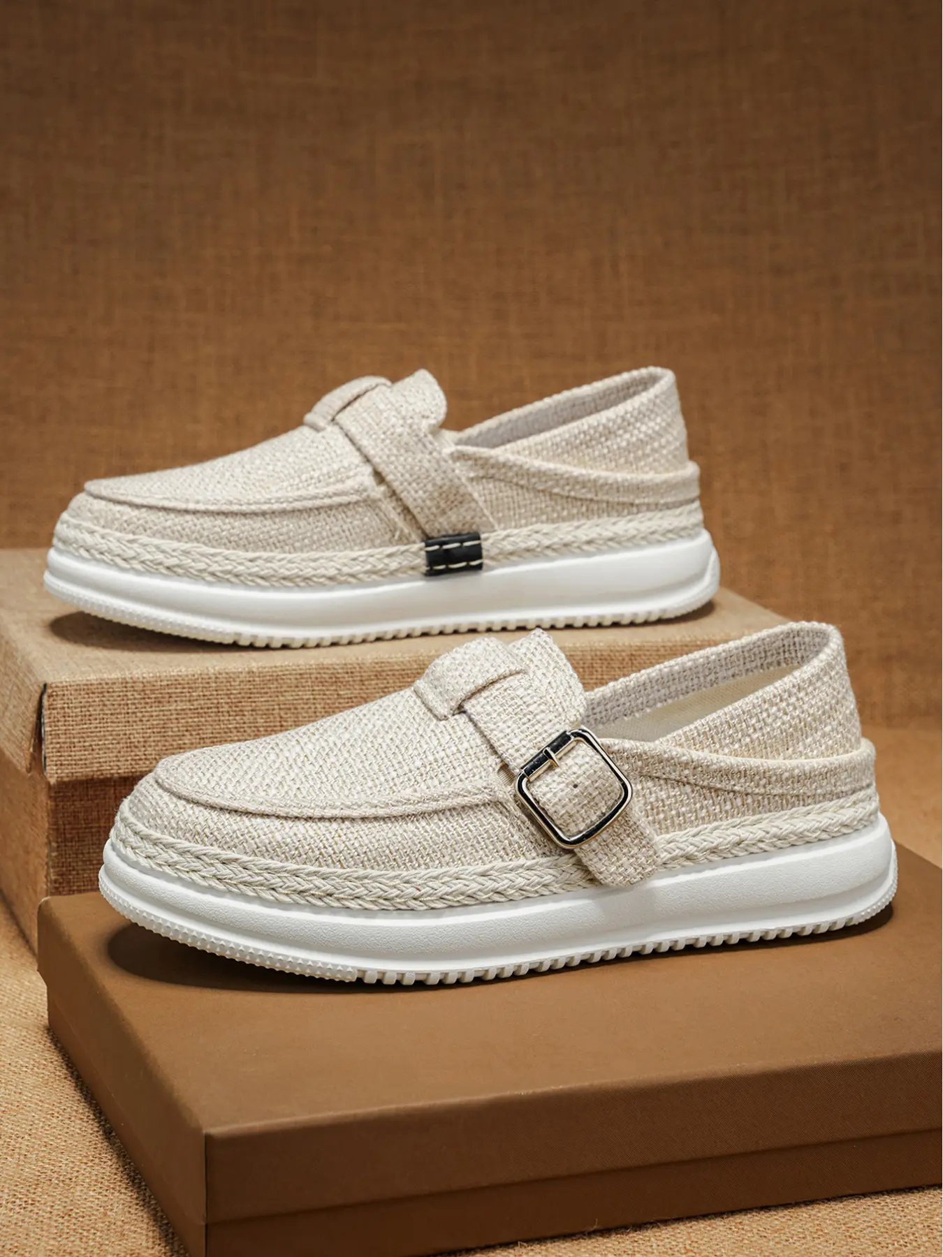 Men's Star Print Denim Closed-Toe Mule Slippers, Vintage Fringe Trim Casual Slip-On Clogs with Adjustable Buckle