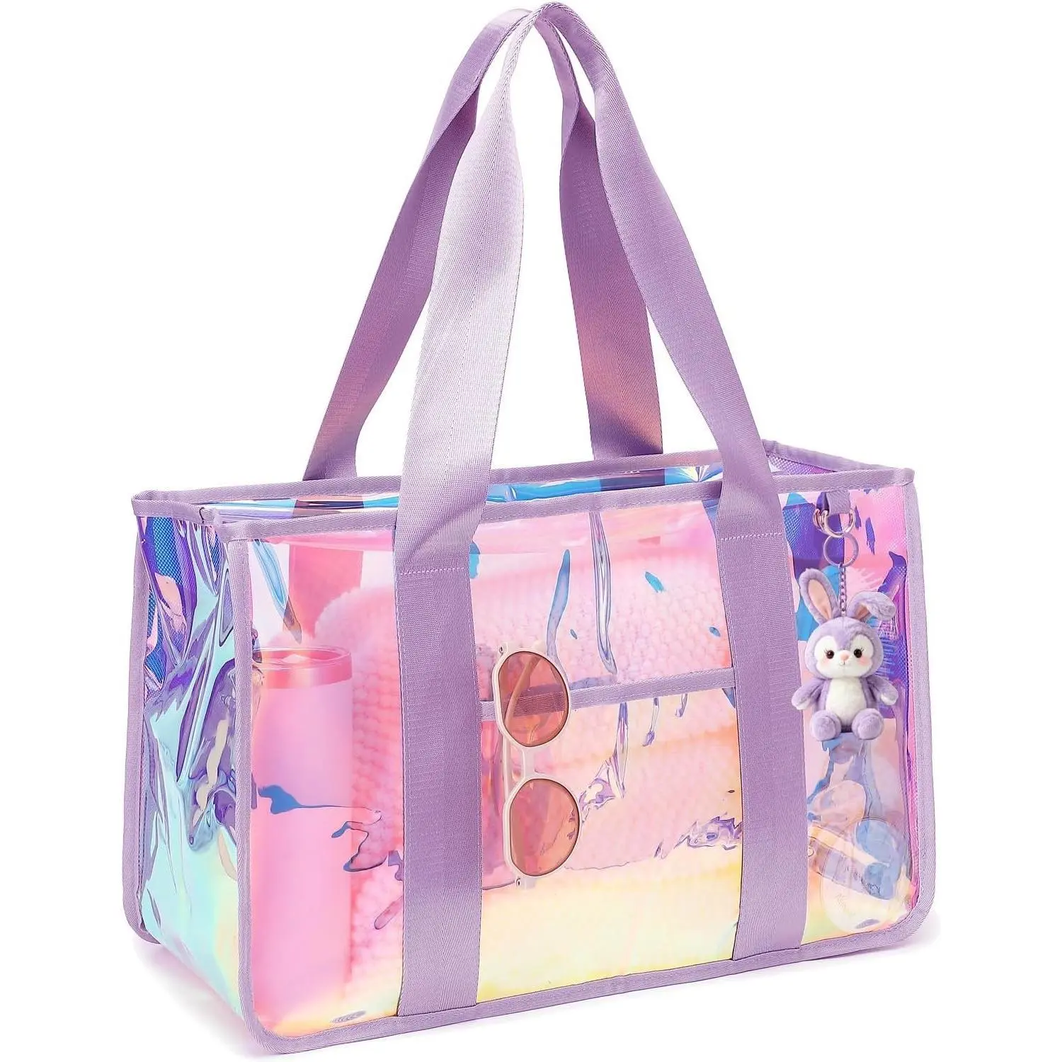 Iridescent Clear Beach Bags Waterproof Sandproof for Women, Large Jelly Tote Zipper Pool Bag Cruise Essentials 2026Gift
