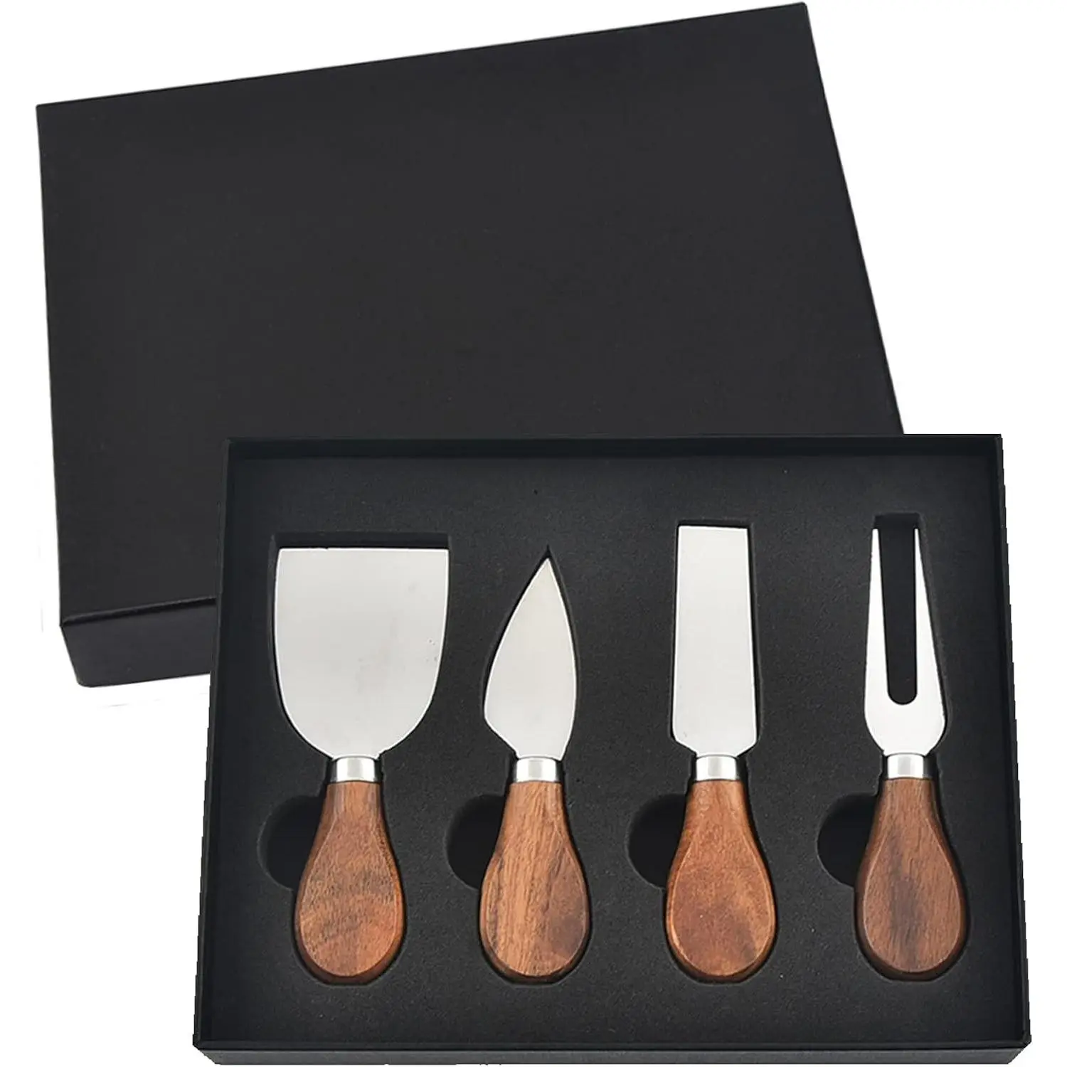 4Pcs Cheese Knife Set - Stainless Steel Cheese Knives with Acacia Wood Handle - Charcuterie Knife Set for Party and Holiday