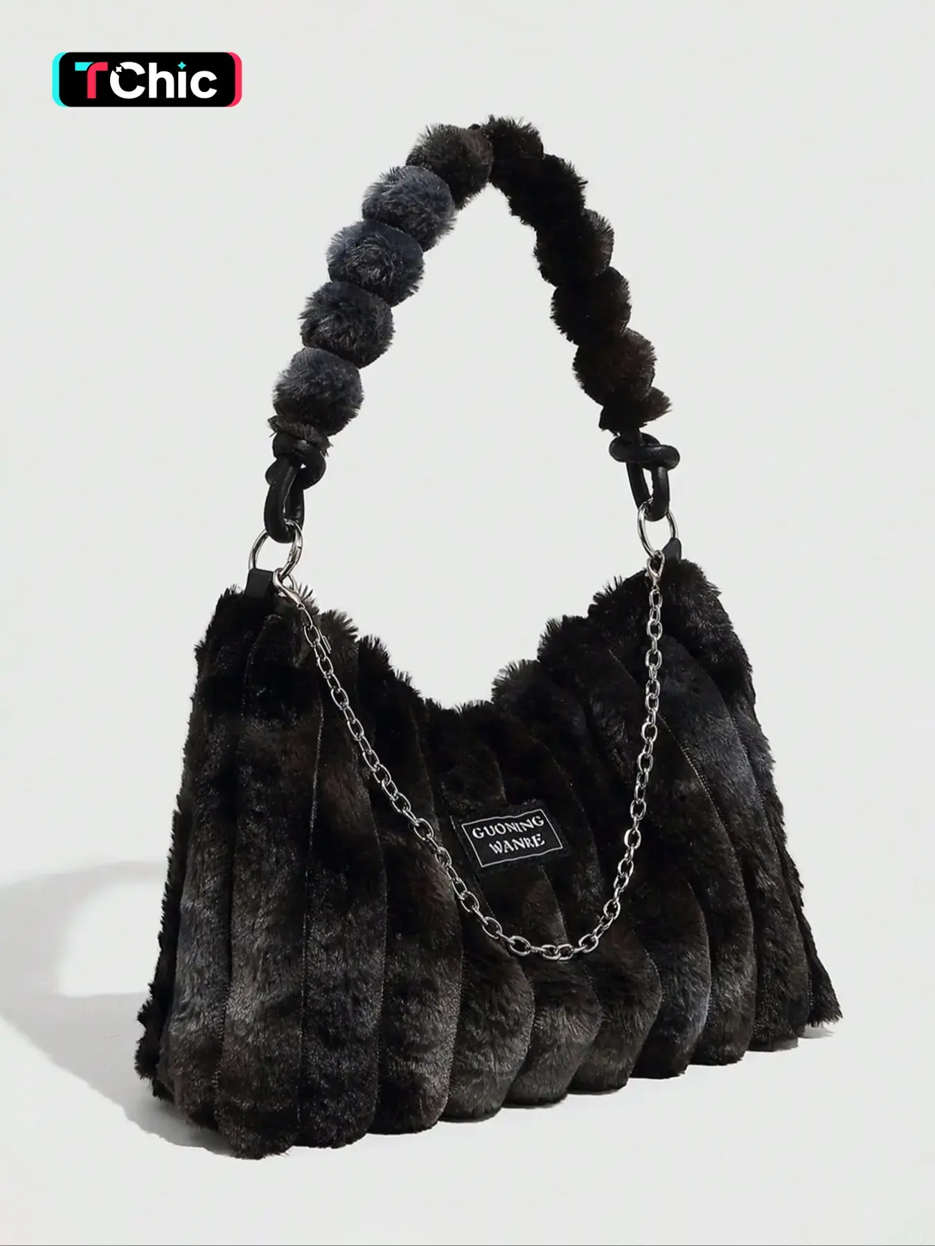 Women's Tie Dye Fluffy Shoulder Bag With Chain Strap, Casual Shoulder Bag, Fashionable Shoulder Bag, Trendy Large Capacity Square Bag For Fall & Winter, Female Underarm Bag For Party, Club, Versatile Shoulder Bags