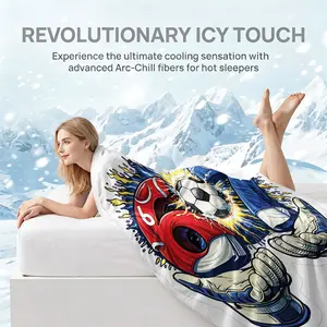 Vintage Red Blue Jersey Number Pattern Summer Cooling Blanket, Ice Blanket, Cool Down Blanket, Blanket for Bed, Sofa, Hotel, Camping, Rv, Balcony, Cabin Indoor Outdoor Home Decor Blanket