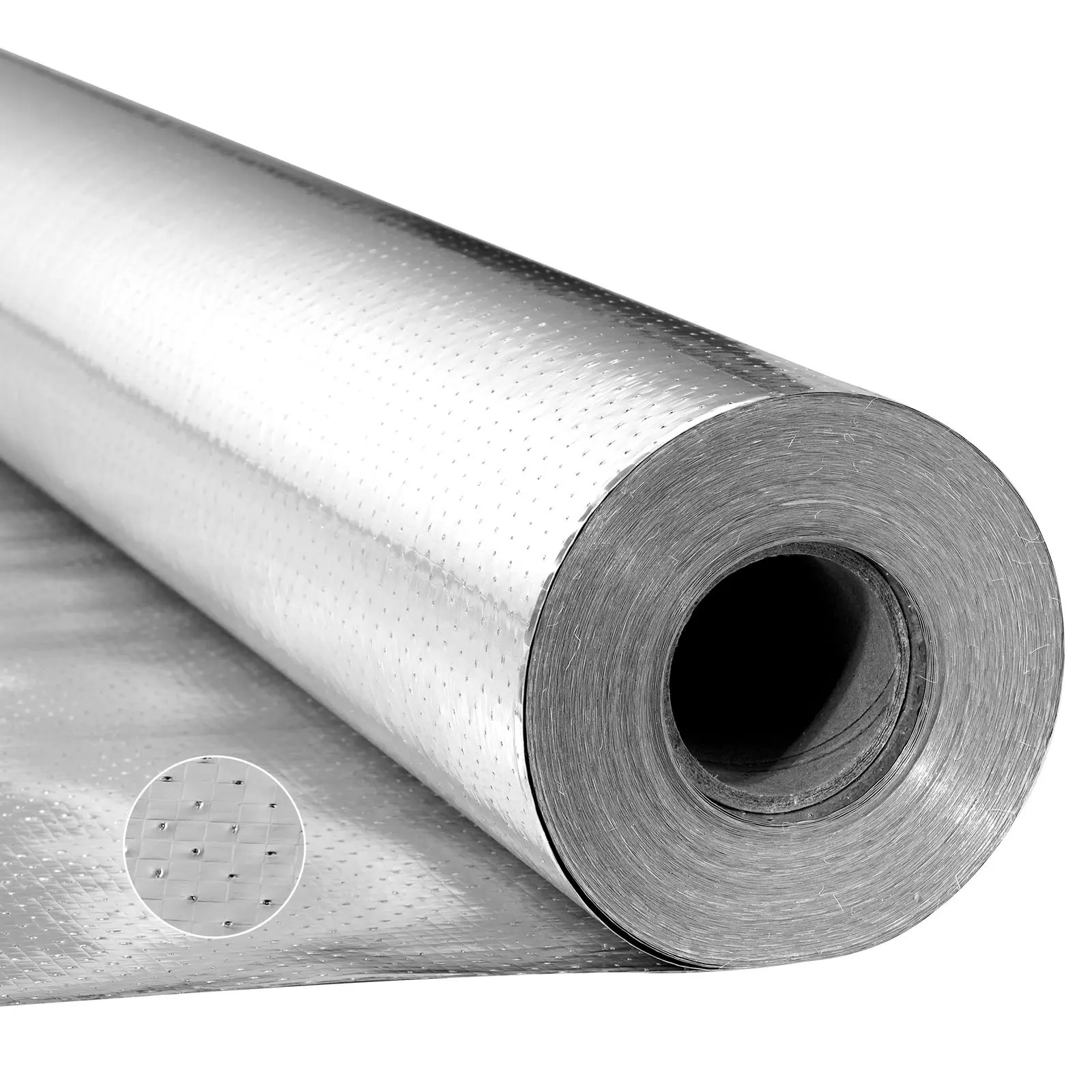 VEVOR Double Reflective Insulation Roll, Perforated Woven Fabric Radiant Barrier, 0.15mm 48 in x 250 ft, Double-Sided Aluminum Foil Heat Reflective Shield, Thermal Insulation Roll for Window RV Roof
