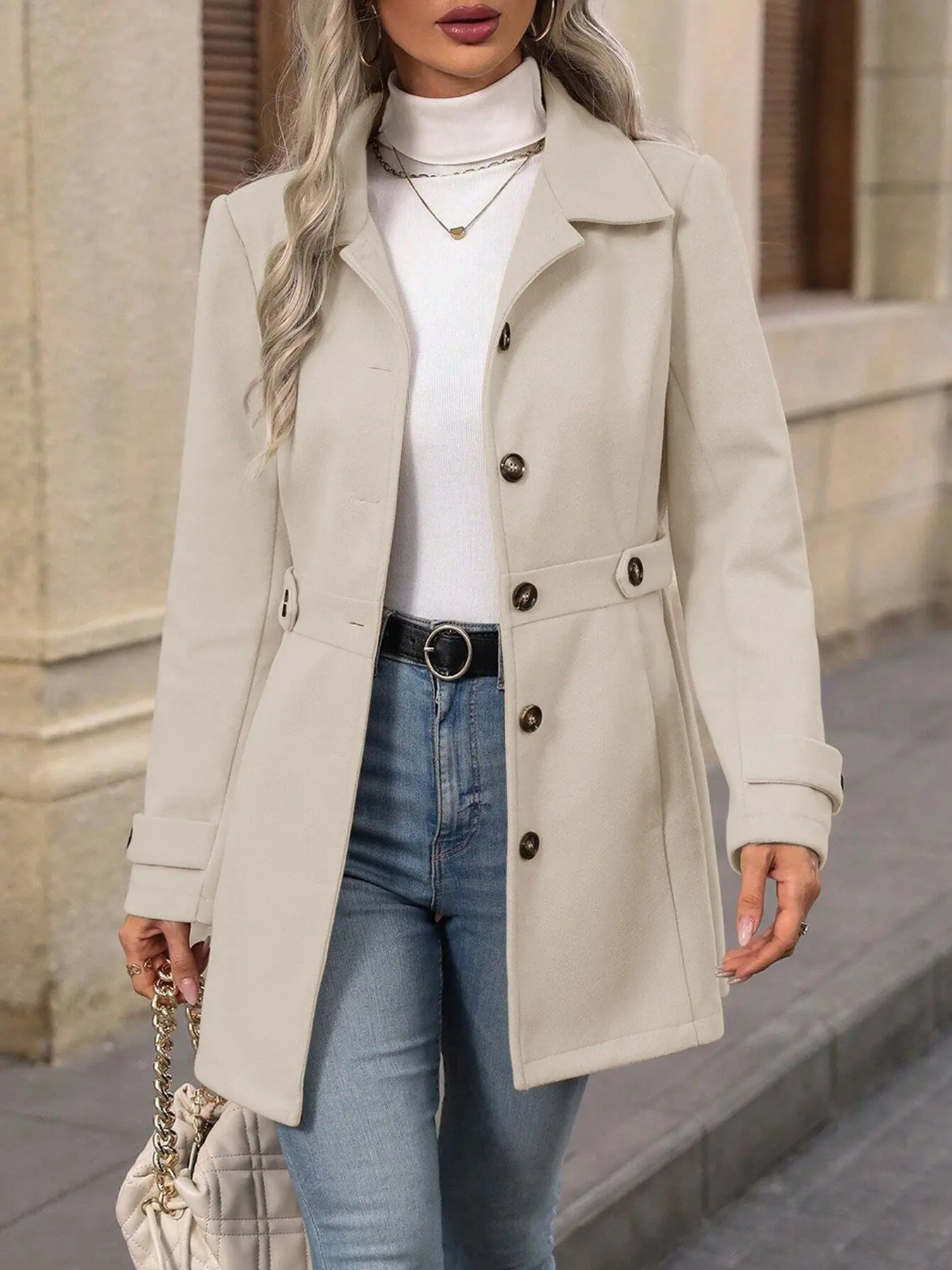 Women's Fall & Winter Button Outerwear, Casual Slim-Fit Long Sleeve Coat for Daily Commute and Dating, Multiple Colors Available
