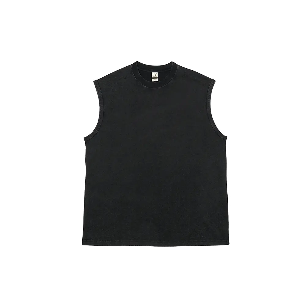 Menswear Plain Loose Fit Vintage Washed Black Cotton Tank Top, Unisex Loose Sleeveless Vest, Summer Casual Streetwear