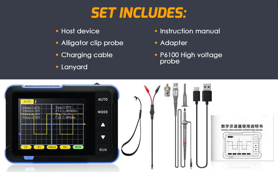 Oscilloscope Multimeter, DSO152 2.8" TFT Kit - Automotive Oscilloscope, 2.5MS/s High Sampling Rate, 200KHz Bandwidth, Trigger Function Auto/Normal/Single