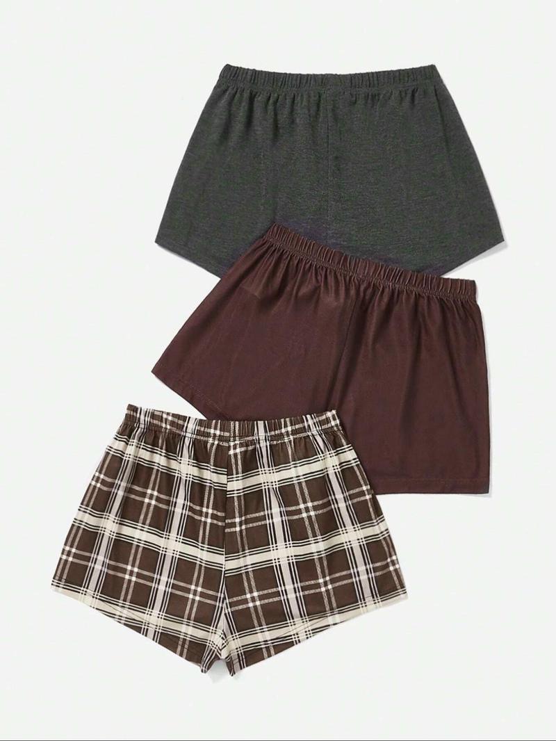 Women's 3pcs Elastic Waist Sleep Shorts, Casual Comfy Pajama Drawstring Waist Sleeping Shorts for Daily Indoor Wear, Women's PJ Bottoms for All Seasons, Summer Outfits 2024