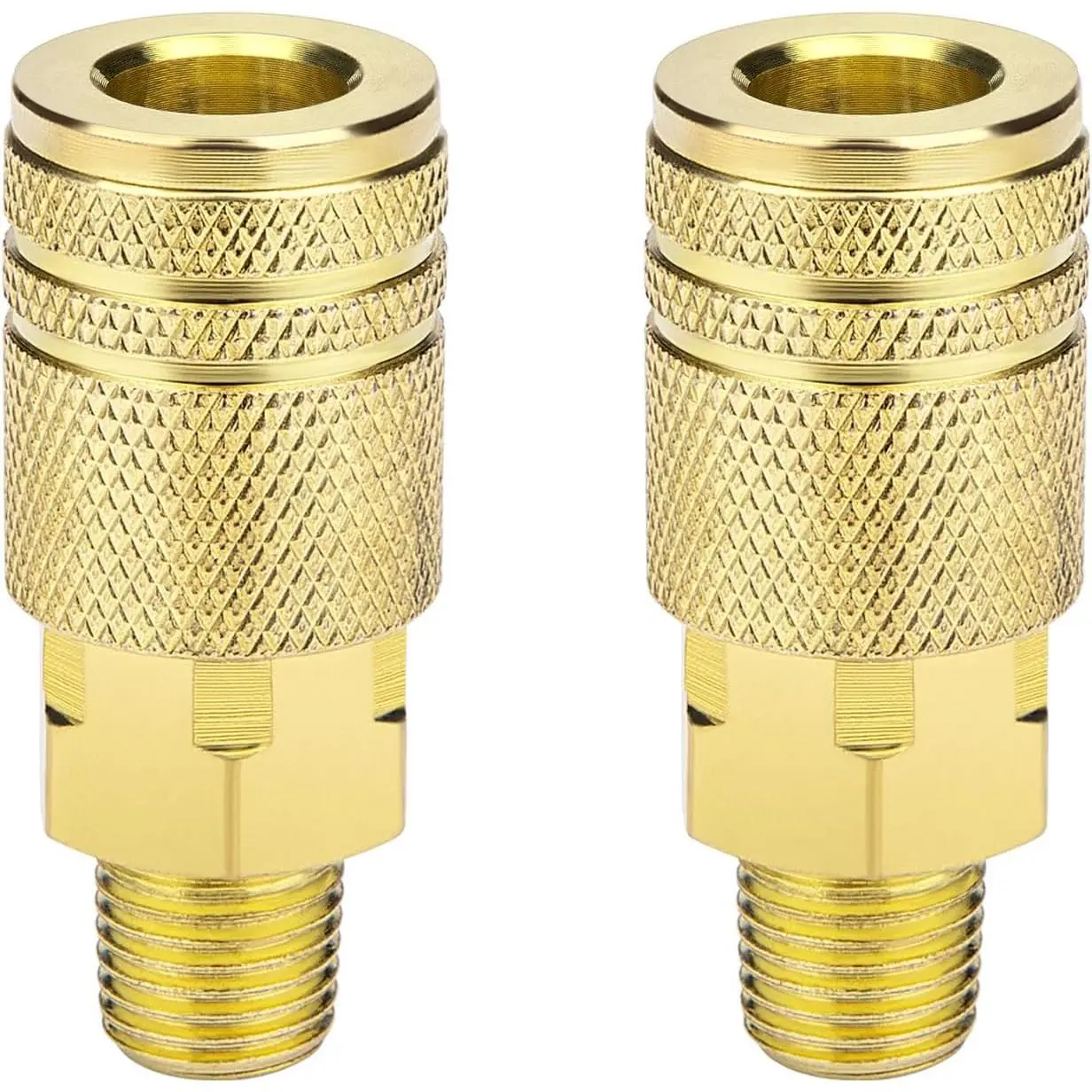 2 Packs 1/4" NPT M-Style Quick Connect Air Hose Fittings, High Flow Industrial Brass Couplers for Air Compressors, Air Tools, and Accessories