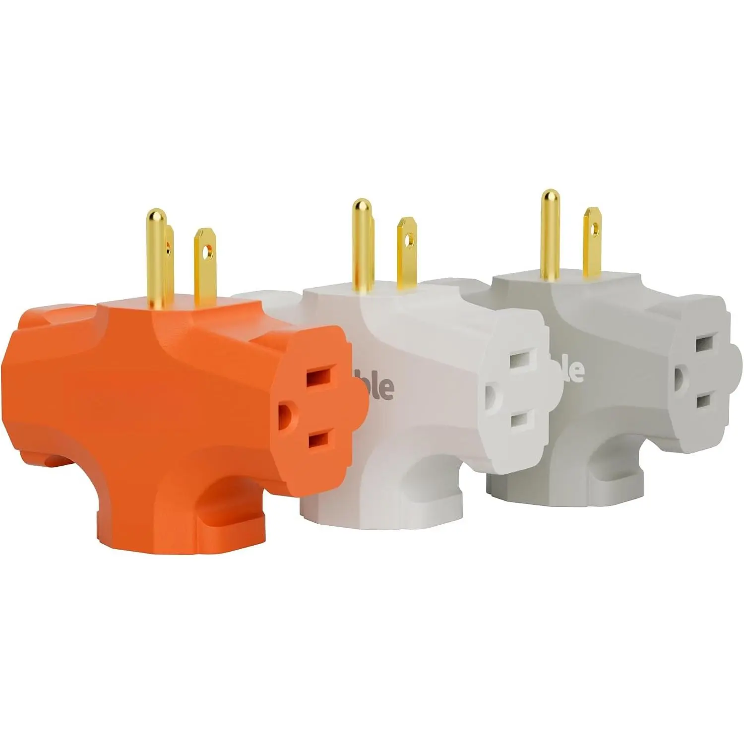 3-Outlet Adapter, 3 Prong Plug Extender, Heavy-Duty Grounded Power Tap 3 Way Splitter Adapter, Electric Outlet Expander Sideways, Multiple Colors, T-Shape Design, ETL Listed, Orange/White/Grey, 3 Pack