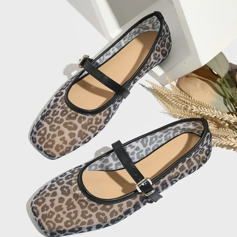 Women's Fashionable Leopard Print Mary Jane Flats, Casual Comfortable Breathable Square Toe Flat Shoes, Lightweight Comfortable Shoes for Daily Wear, Girl