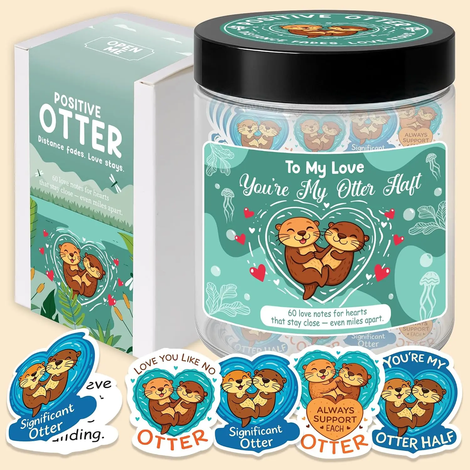 60 Couple Otter Love Notes, Valentines Day  for Her, Positive Otter Jar with 60 Daily Affirmation Cards For Otter Lovers,   Cute Otter Decor, Valentine couples Gifts