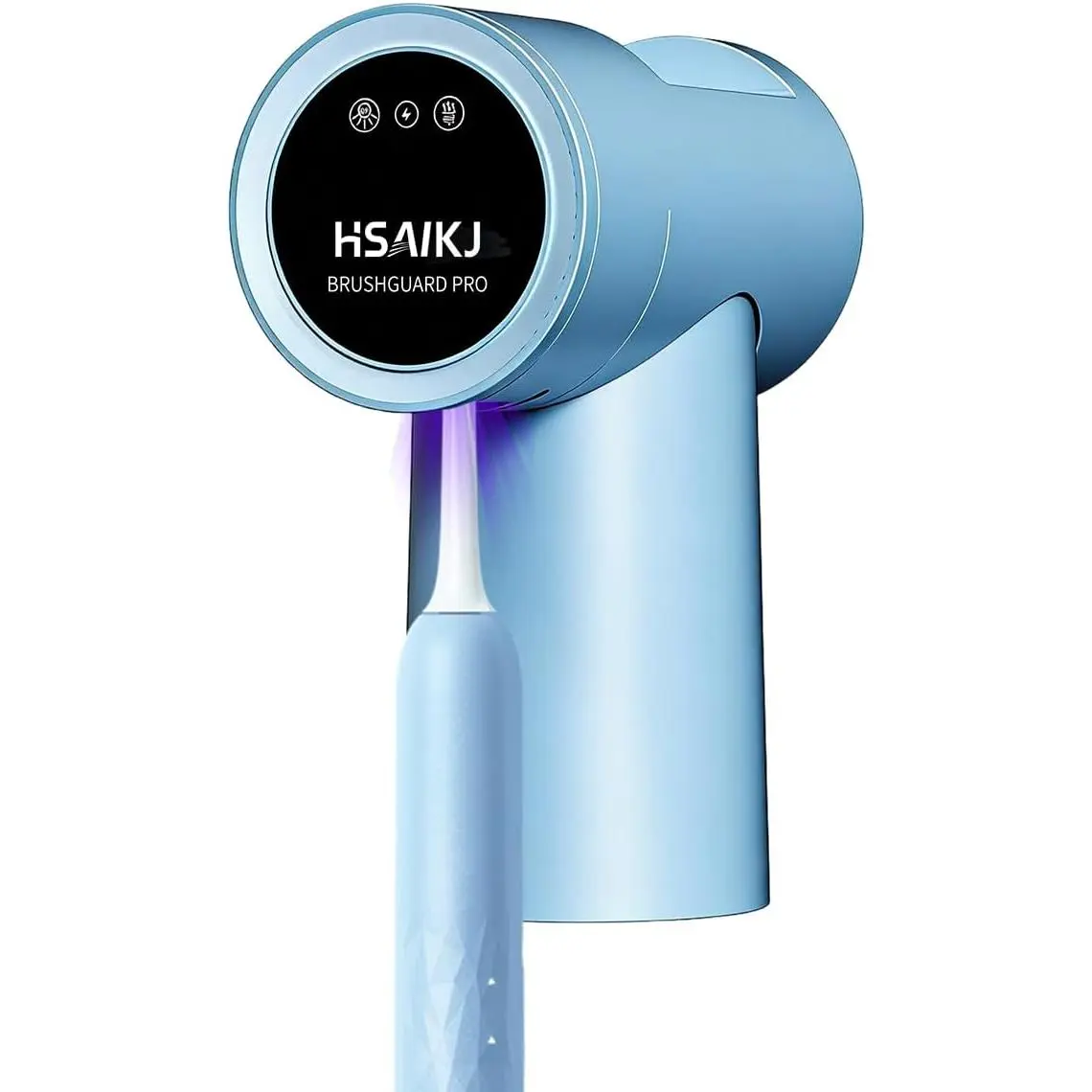 Acrylic-PP Wall-Mounted Toothbrush Holder, Modern Compact Single Unit Bathroom Organizer - Electric Toothbrush Compatible, Smart Lid Sensor, UV+Heating Care, Heated Air Drying, Magnetic Cup, Toothpaste Storage (Blue)