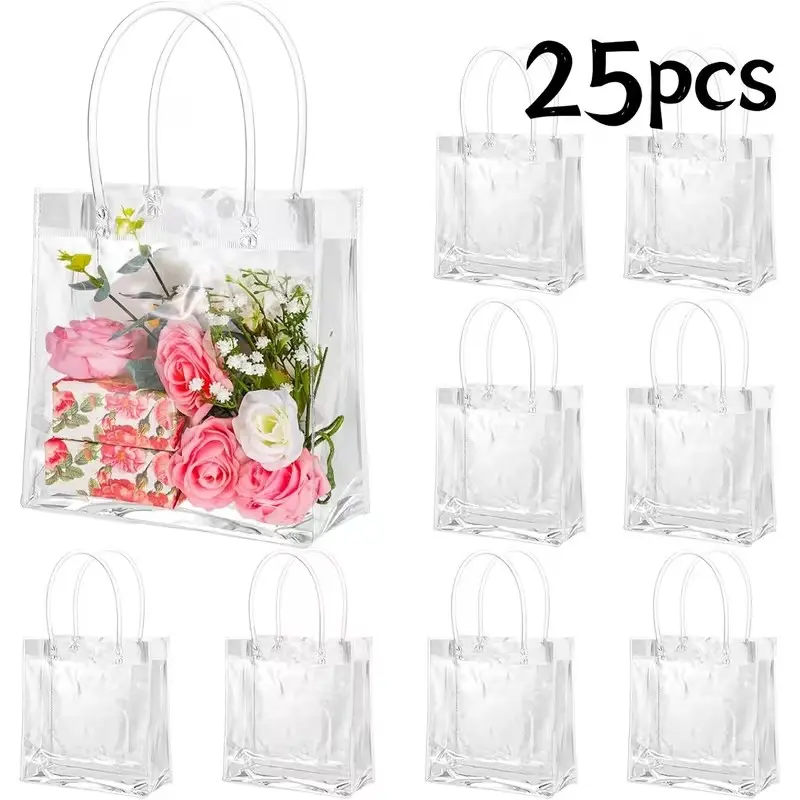 25pcs Transparent PVC Gift Bags, 7.87x7.87 Inch, Ideal for Wedding Decor, Birthday Celebrations, Holiday Gifts, Anniversary Events, Graduation, Company Parties