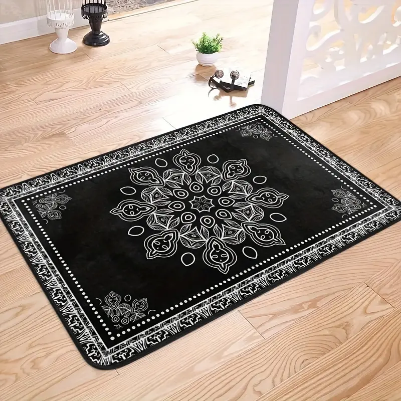 Flannel Floor Mat for Bedroom, Living Room, Study - Mandala Carpet - Polyester Non-Slip Mat, Thick Flannel, Home Decor Carpet, Farmhouse Laundry Room Mat, Density >500g/m² - 1 piece