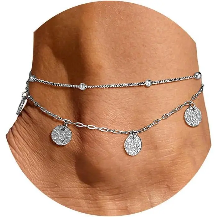 Women's Layered Chains Anklets - Silver, Black, Gold Plated Stainless Steel, Waterproof, Non-Tarnish, Adjustable Trendy Foot Jewelry for Beach Summer