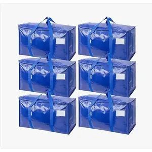 Set of 6 large-capacity, transparent, thick plastic storage bags with hinged lids. These sturdy, durable, and foldable storage bags are ideal for home use, camping, travel, attic storage, and moving.