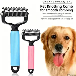 Double Sided Pet Grooming Comb With One-Click Self-Clean Mechanism Dual Function Detangling And Undercoat Rake Smooth Round Teeth For Daily Shedding Removal On Dogs And Cats Household Pet Grooming Accessory