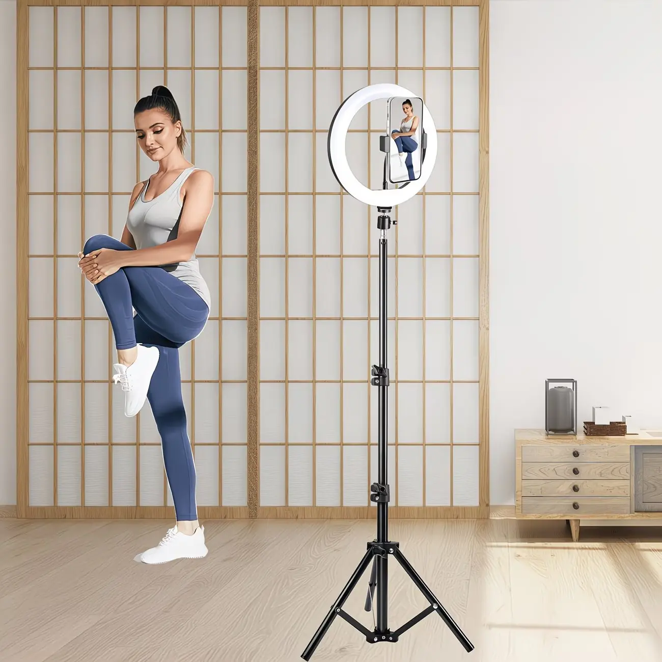 8-inch LED Circular Light Strip, Metal Tripod, 3-color Ten-level Dimming, Mobile Phone Stand, USB Power Supply, Button Control, Phone Light For Video Recording, Suitable for Photography, Live Streaming