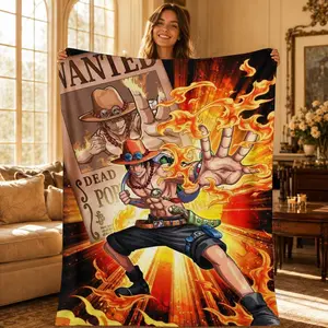 One Piece Ace Flame Poster Flannel Blanket, Soft Anime Throw Blanket, All-Season Adult Sofa Bedroom Office Gift, Collector's Item