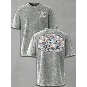 Men's Oversized Vintage Washed Duck Graphic T-Shirt |   Distressed 100% Cotton Round Neck Short Sleeve Streetwear Top, Shortsleeve