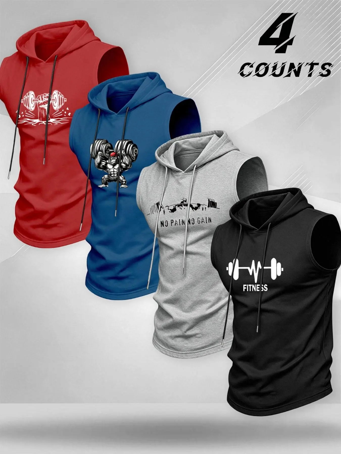American Fitness Dumbbell Print Hooded Sleeveless Tank Top, Quick-Dry Breathable Weight Training Shirt, Men's Gym Workout Top, Athletic Top, Breathable Workout Tops