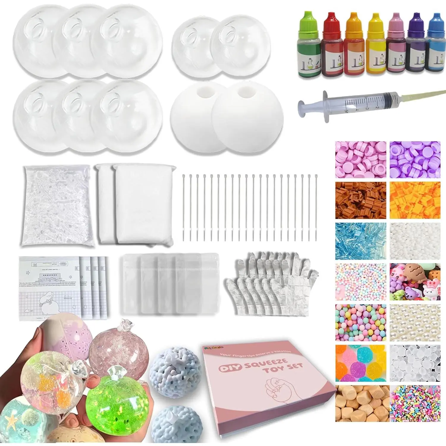 DIY Stress Ball Making Kit - Easy Handmade Craft, Manual, No Battery Needed, 10 TPR Skins, 13 Fillers, 14 oz Slime, 7 oz Clay, ASMR Anxiety Relief Crunchy Squishy Toys, Self-Care Gifts for Women