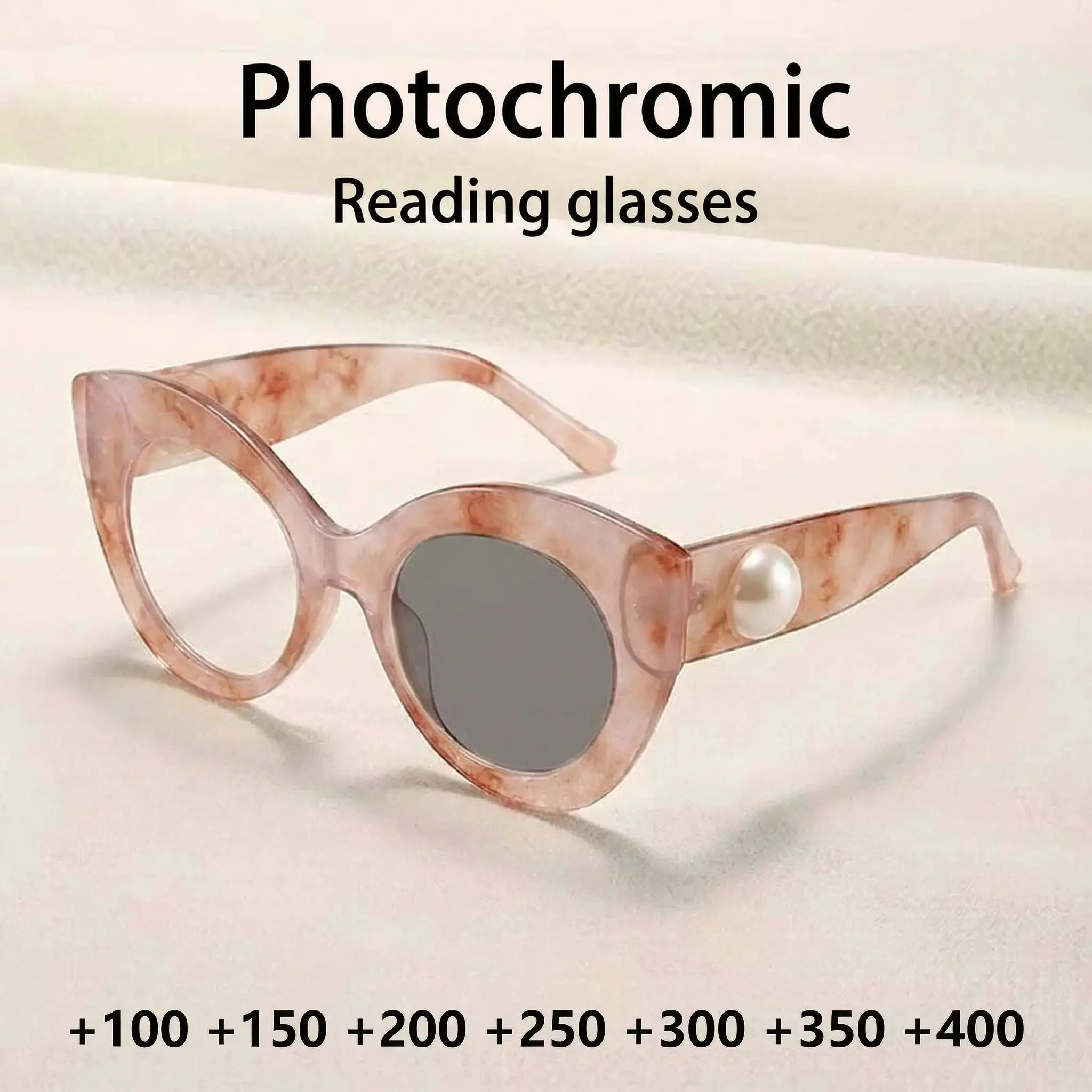 Elegant Round Reading Glasses with Color-Changing Lenses, Pearl Decorative Full Frame, Vintage Style for Women Daily Use, Circle Glasses, Stylish Eyewear