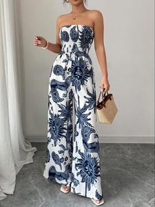 women's all over print jumpsuit, elegant fashion casual jumpsuit for daily outdoor wear, women's jumpsuits for summer, womenswear