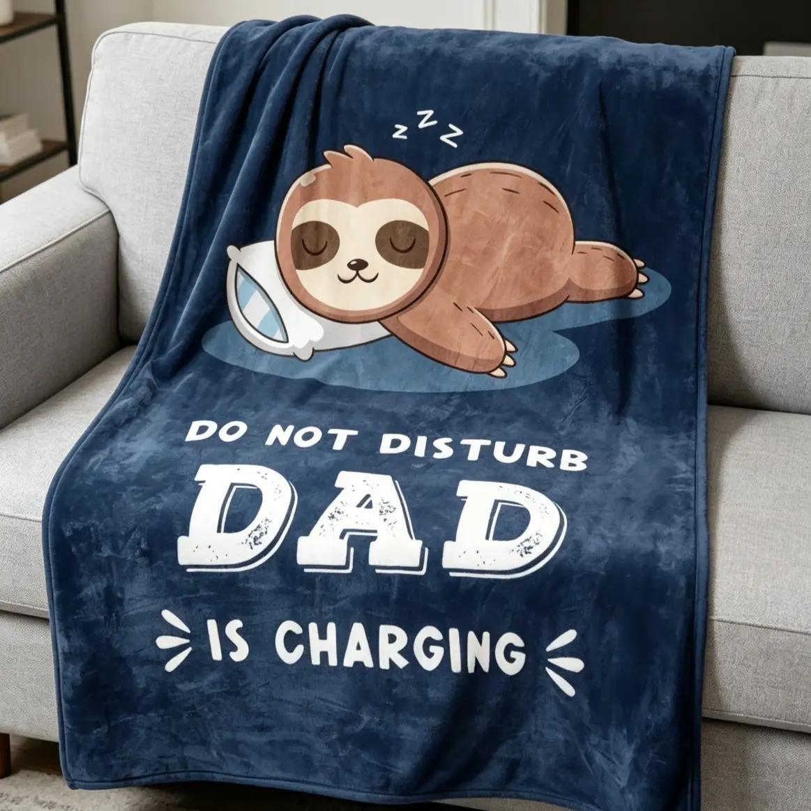 Soft Polyester Funny Sloth Throw Blanket - Father’s Day/Birthday Gifts for Dad, Soft Throw for Sofa, Dad is Charging Design, Suitable for Adults & Kids, Birthday Gifts Blanket