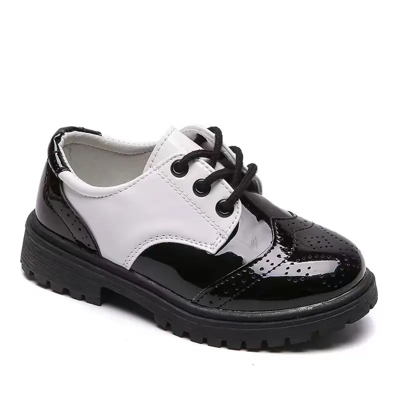 [Boys' School Shoes] Classic Black Lace-up School Shoes for Boys - Lightweight & Durable with Cushioned Soles - Breathable Design for All-day Comfort - Perfect for School & Active Play lightweight comfort