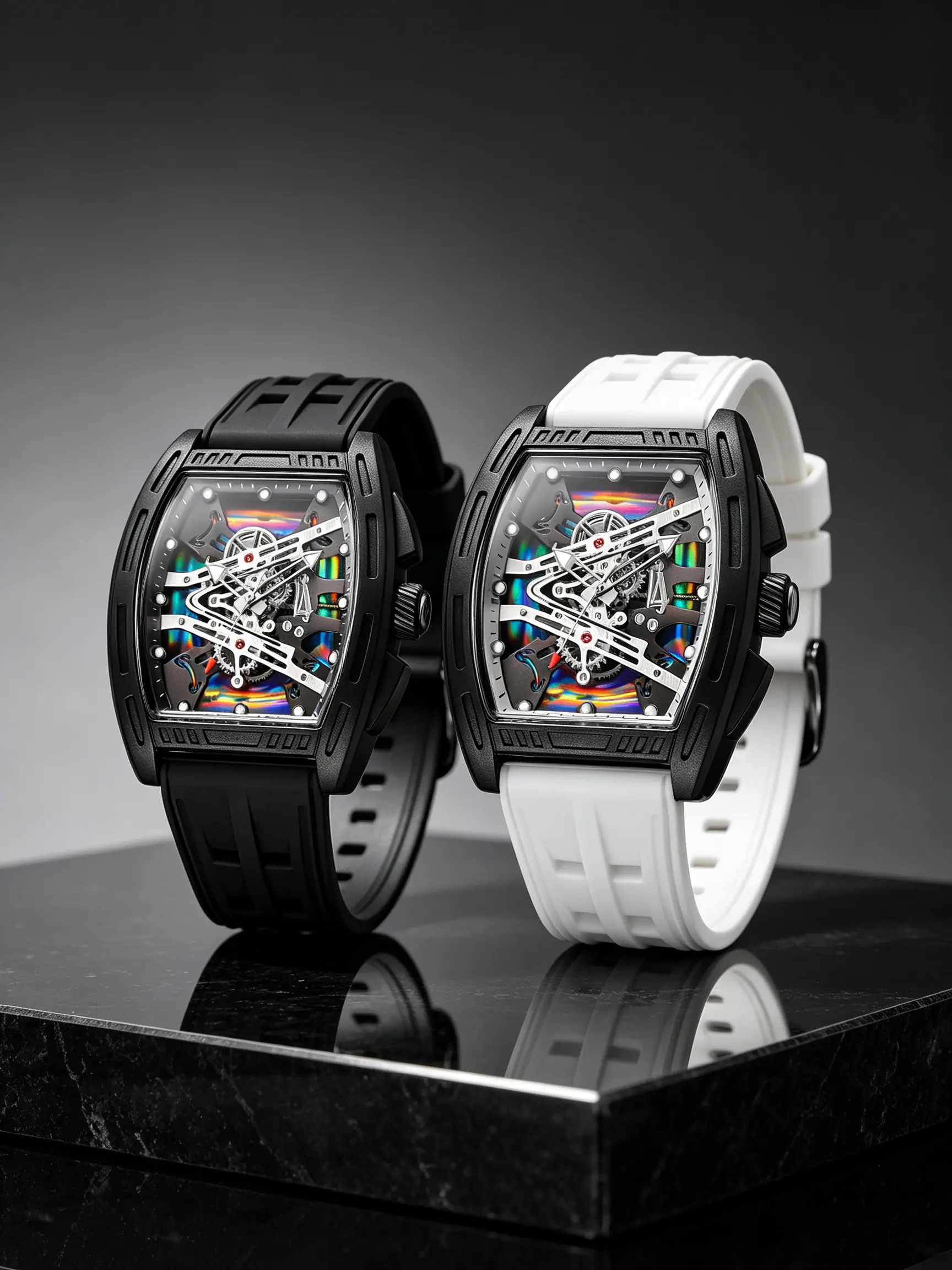 2pcs Fashionable Hollow Out Mechanical Watches, Silicone Band, Men's Unique Watch, Perfect Gift for All Occasions
