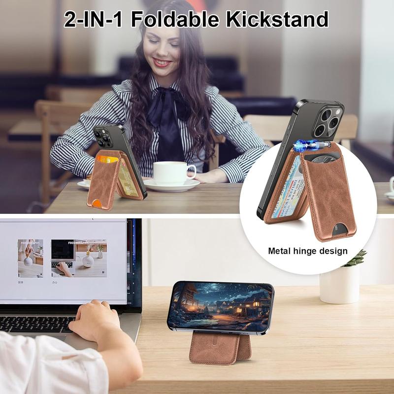 MagSafe Compatible Magnetic Phone Wallet with Foldable Adjustable Stand Secure Magnetic Attach No Dropping Ultra Thin 8mm Design for Smartphone