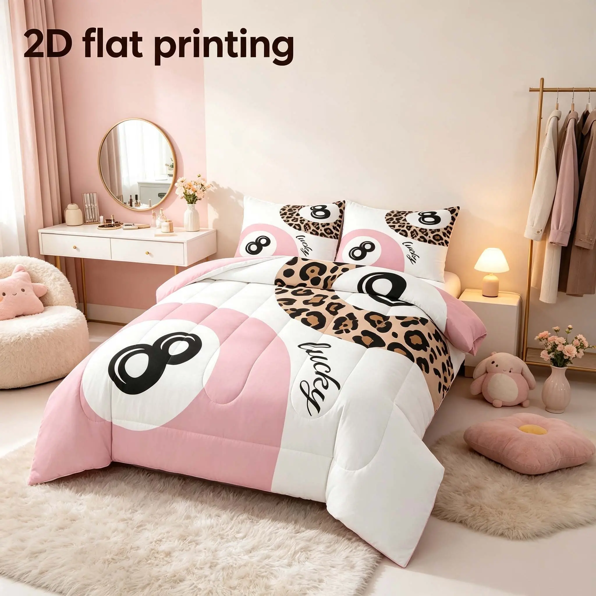 3-piece college style Lucky 8 Ball Quilt Set - Soft and warm, suitable for all seasons, 200gcm quilted filling, including 1 quilted quilt and 2 pillowcases (excluding pillow core) - Suitable for bedrooms, dormitories, air-conditioned rooms