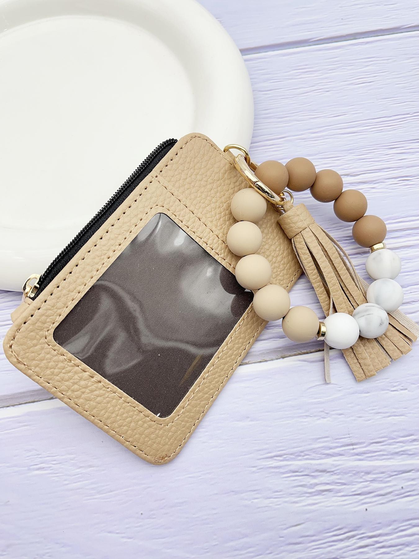 1pcs minimalist style, featuring marble-patterned silicone beads handcrafted into a western cowboy bag, wrist keychain, women's wallet card holder, bracelet key ring, Keychain Wristlet, perfect gift for friends or mothers