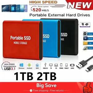 Genuine Portable SSD 1TB High Speed External Hard Drive 2TB/4TB USB 3.2 Hard Disk 16TB Mass Solid State Drive for Laptop/PC/MAC