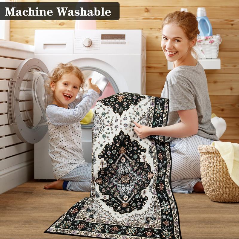 8x10 Area Rugs for Living Room, Vintage Machine Washable Rug,Low Pile Print Large Rug with Rubber Backing Non-Slip Carpet for Bedroom,Kitchen,Dining Room,Home Office,Home Decor,Black,Green, Grey,4x6,5x7,6x9,8x10 Feet