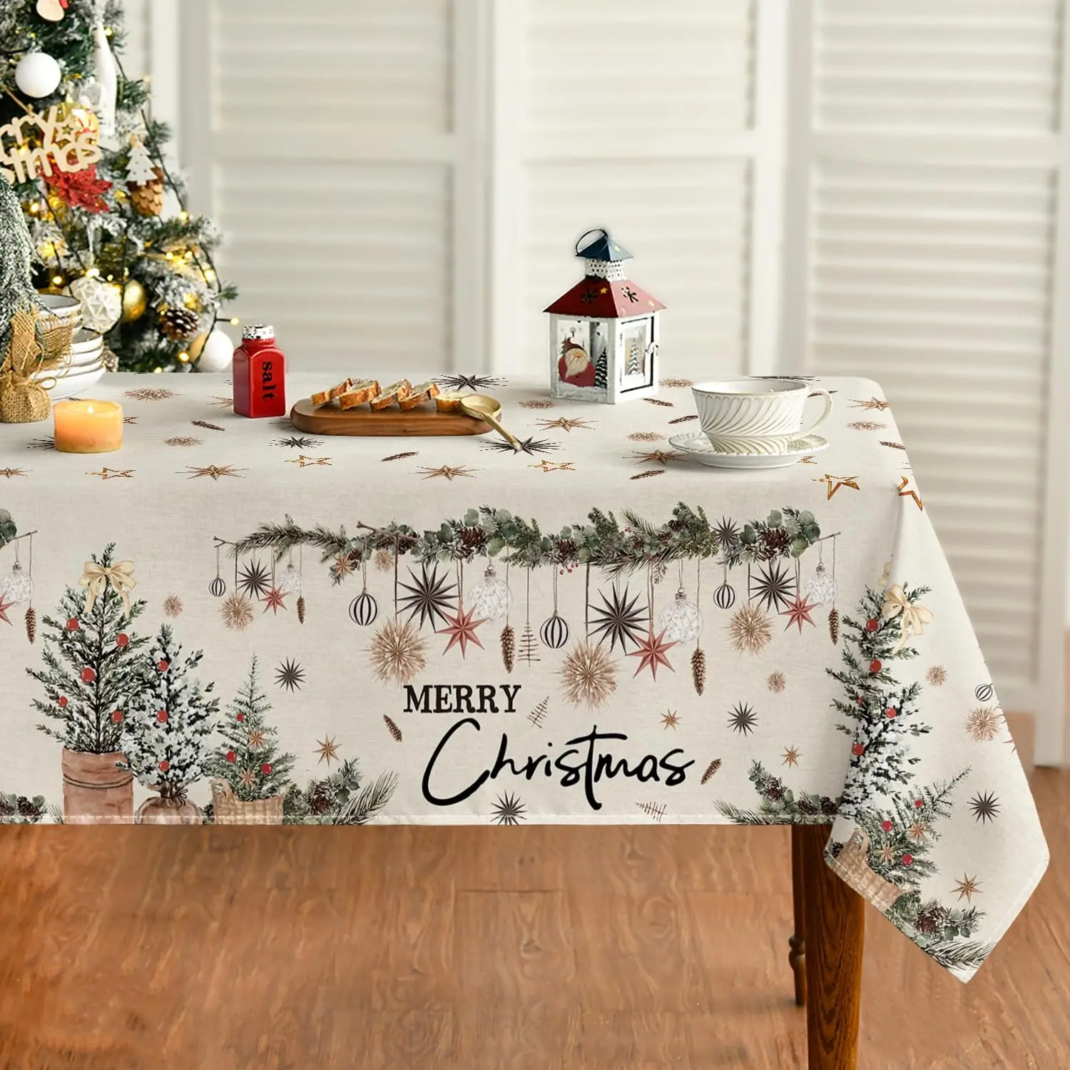 Christmas Tablecloth 60x84 Inches Rectangular Christmas Tree, Party Picnic Dinner Decor, Winter Decoration Setup, Dance Party Tablecloth