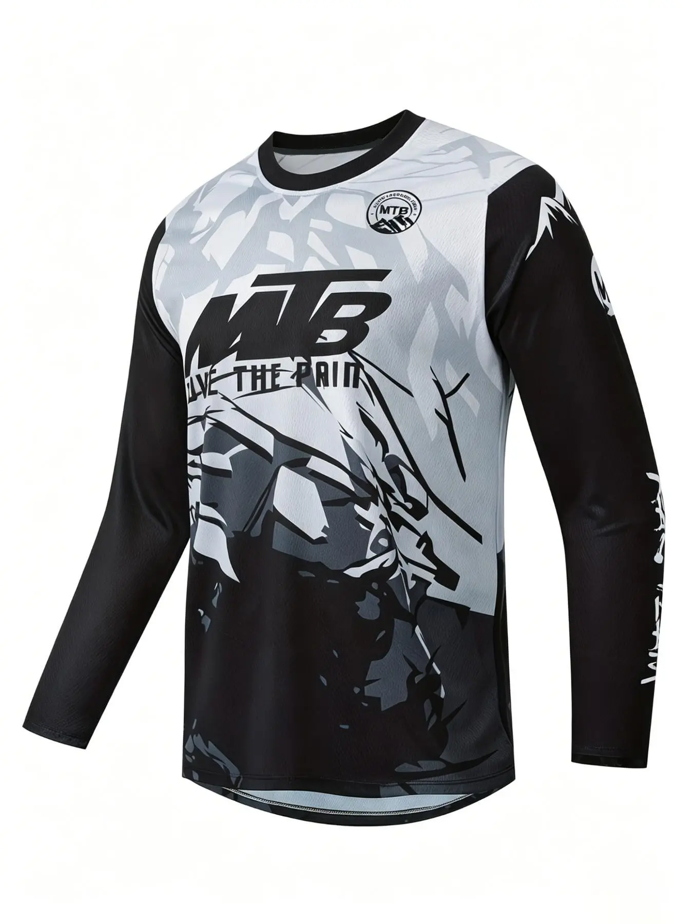 Men's Gradient MTB Cycling Long Sleeve T-Shirt, Sportswear Shirt, Live the Pain Print, Breathable Quick-Dry Top, Casual Loose-Fit, Bike Shirt, All Seasons