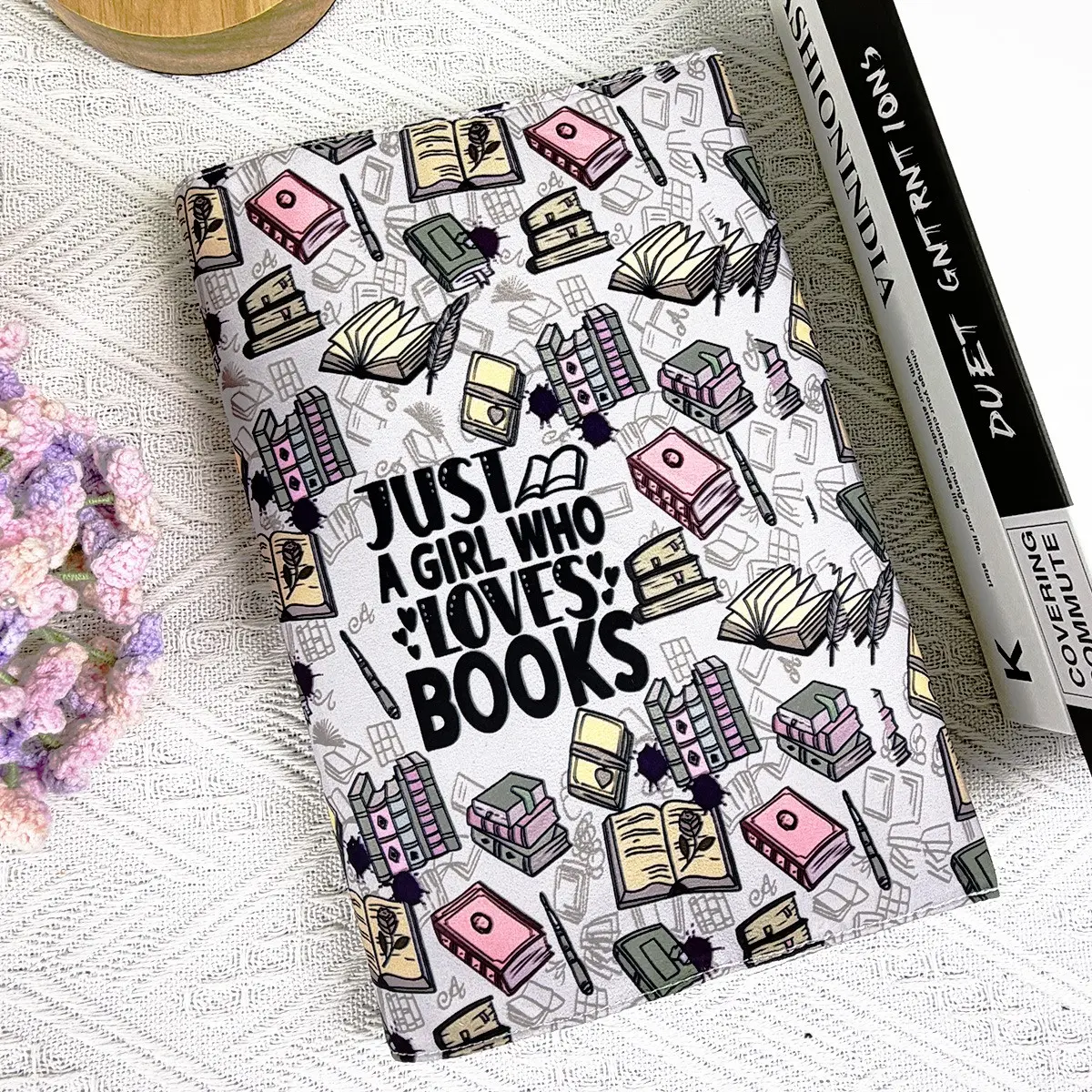 New A5 Notebook Cover, Inspirational Quote 'just a Book Lover Girl', Adjustable, Washable, Reusable, Eco-Friendly, Ideal Gift for Book Lovers