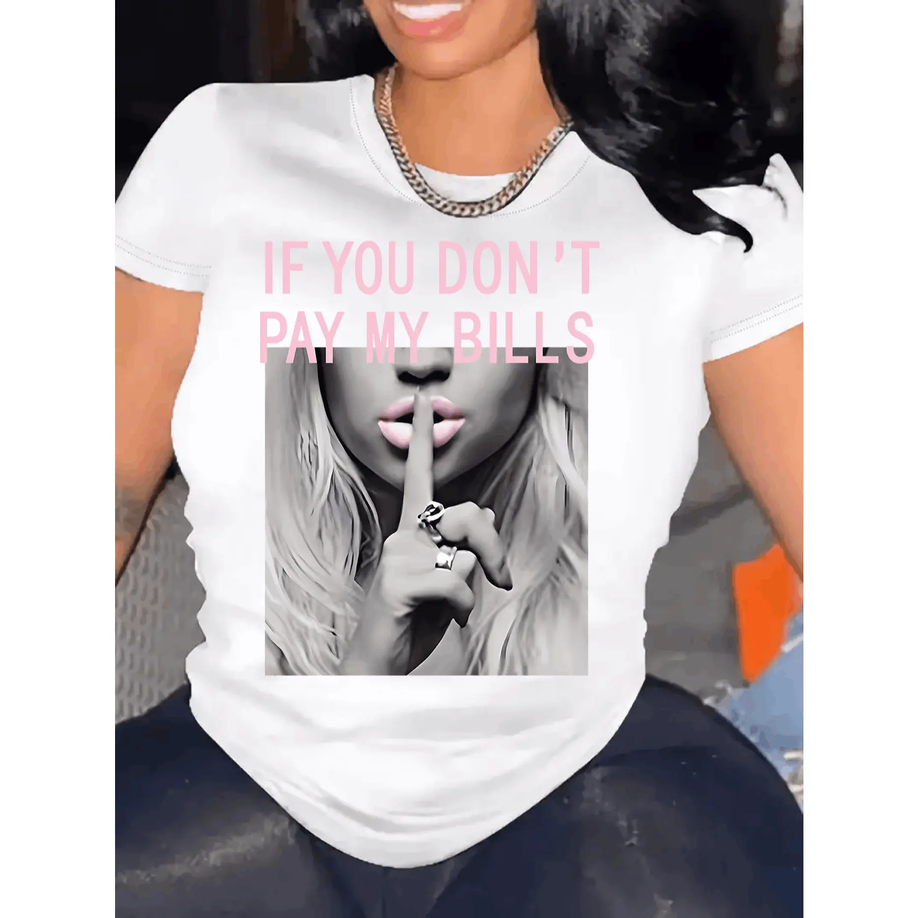 If You don't pay my bill T-Shirt For Women Casual Short Sleeve Tee 1 Pcs 100% Heavy  - Comfortable Crew Neck, Soft Adorable Tees Tops
