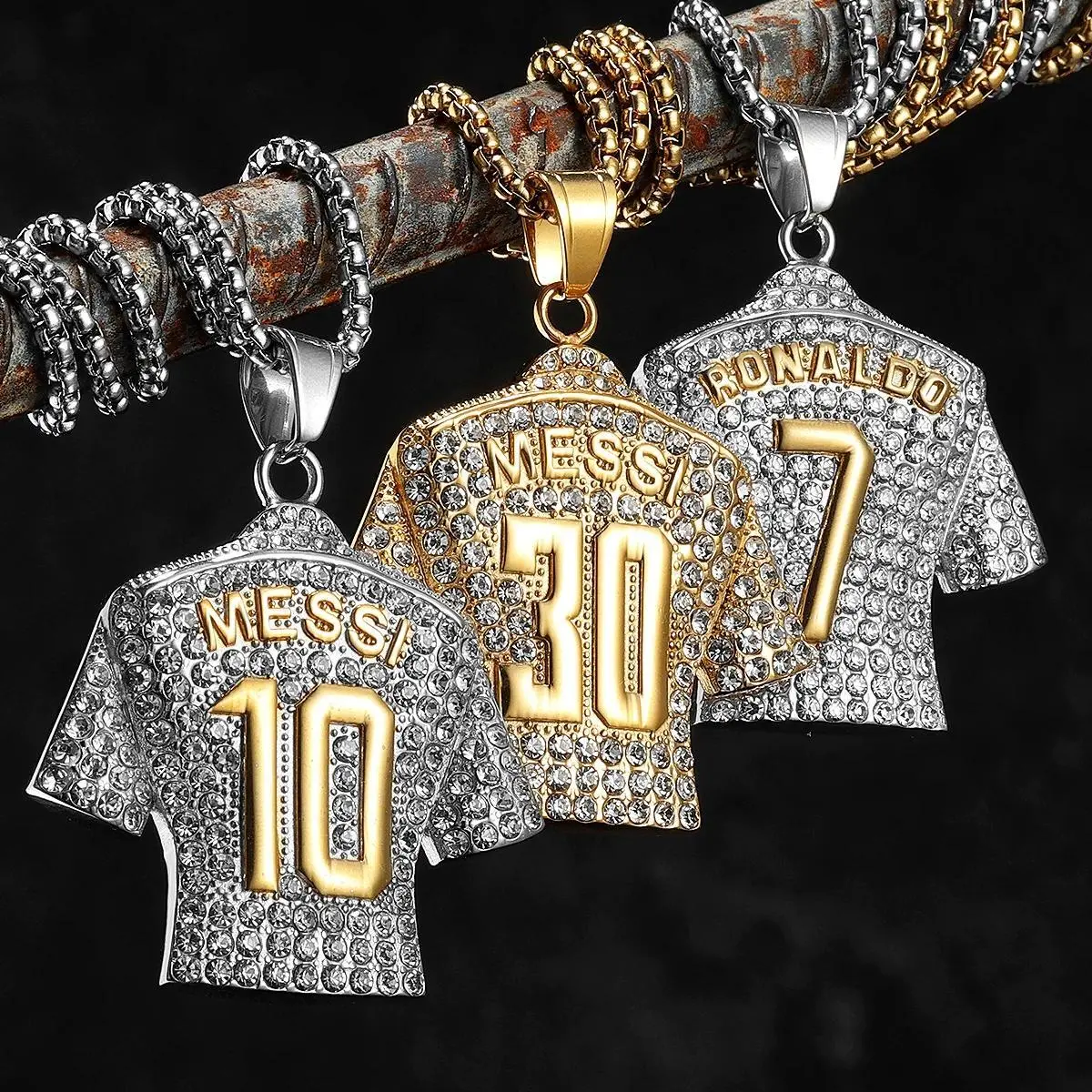 Football Jersey Messi Cristiano Ronaldo Neymar Mbappé Harland Men Necklaces Stainless Steel Pendant Chain Fashion Jewelry Gifts