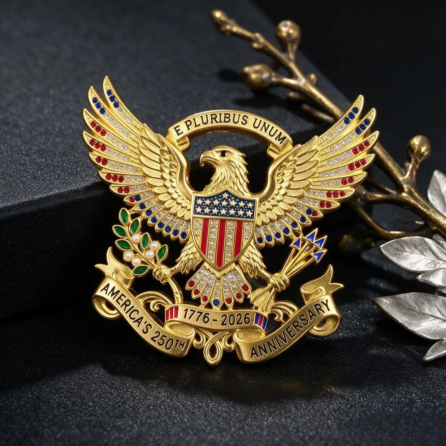 Creative Double Headed Eagle 250th Anniversary Brooch, USA Patriotic Commemorative Lapel Pin Badge in Gift Box, Premium Memorial Souvenir for Patriotic Events & Gifting