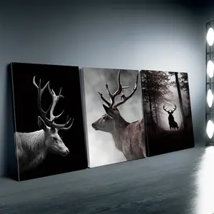 Framed, 3-piece wooden canvas set, forest and deer poster, fantasy decoration, modern art, perfect gift for friends and family, home room wall art, office, living room, bedroom wall decoration, high-definition, 8K, odorless, waterproof