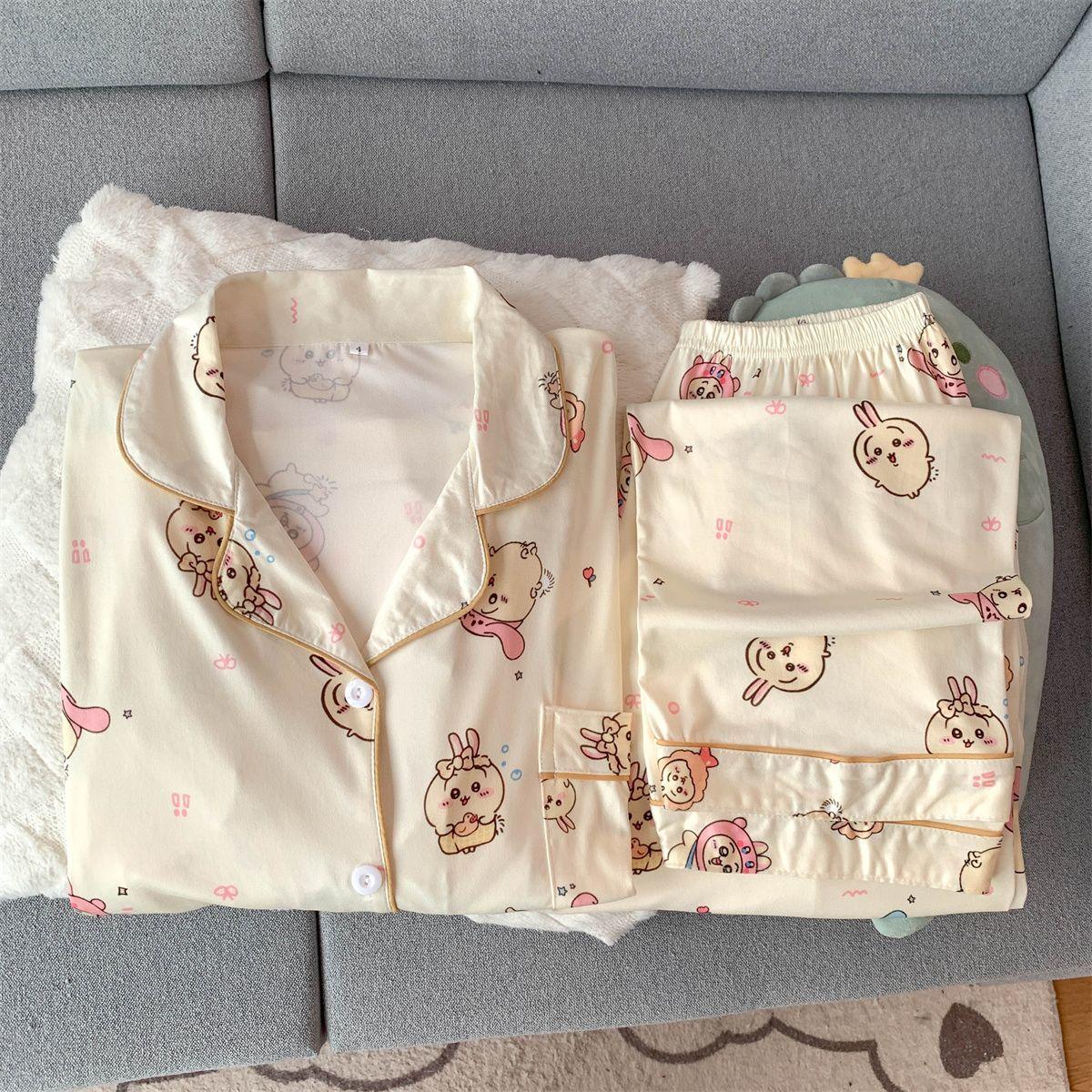 Chiikawa Usagi Cute Pajamas Set Women Spring Autumn Long Sleeve Pants Loungewear Kawaii Student Dormitory Home Sleepwear gift