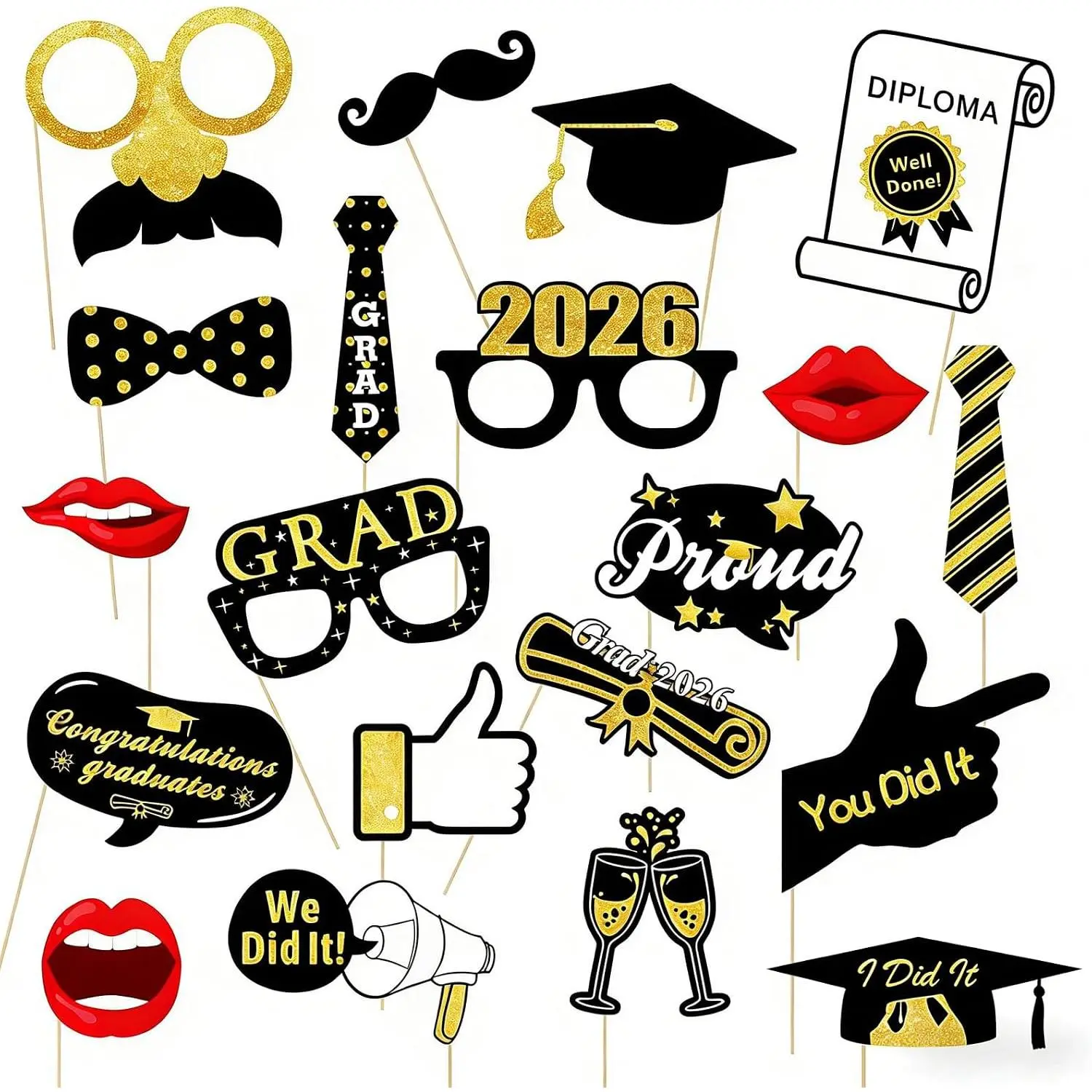 20 count Graduation Photo Booth Props Decorations 2026, Funny Graduation Photo Props Class of 2026 Grad Decor for College High School Party Supplies